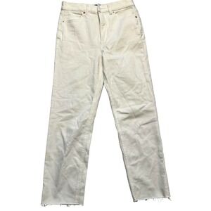 Express Mom Jeans Womens 6 White Super‎ High Rise Stretch Raw Hem 5 Pocket Denim